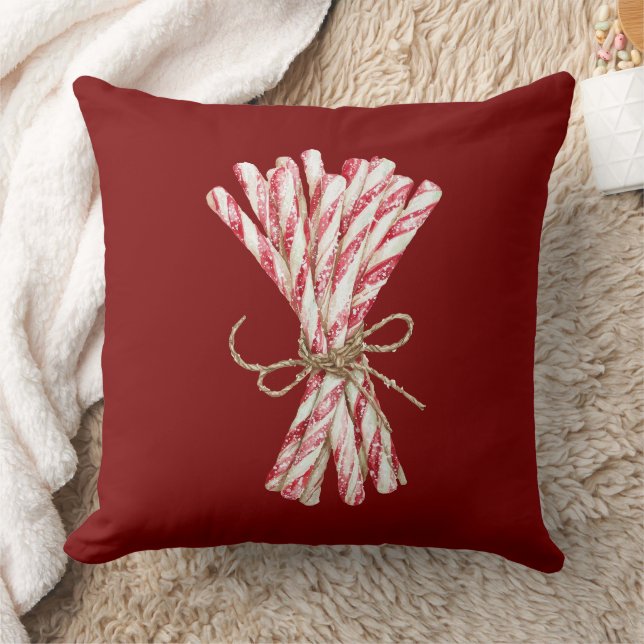 Christmas Red White Peppermint  Throw Pillow (Blanket)
