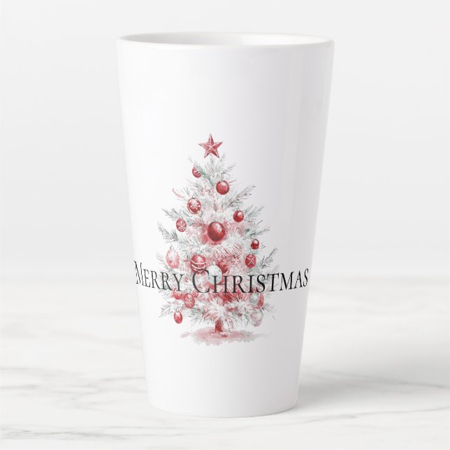 Christmas Red White Peppermint Tree Latte Mug (Front)