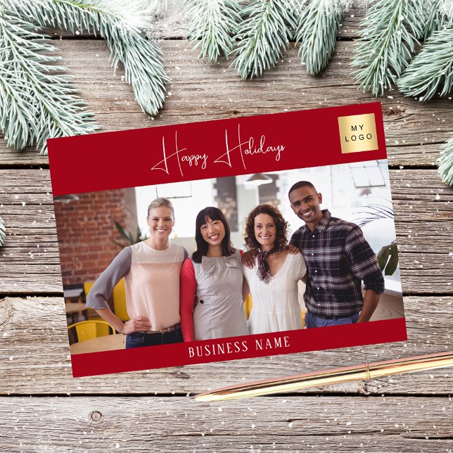 Christmas red white photo business logo holiday card (Creator Uploaded)