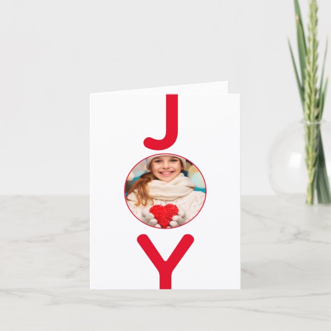 Christmas red white photo joy card (Front)