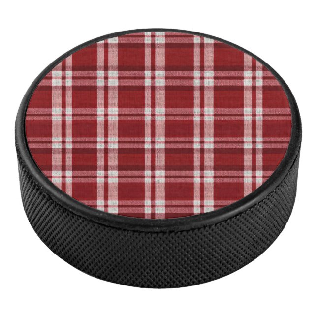 Christmas Red White Plaid Hockey Puck (3/4)