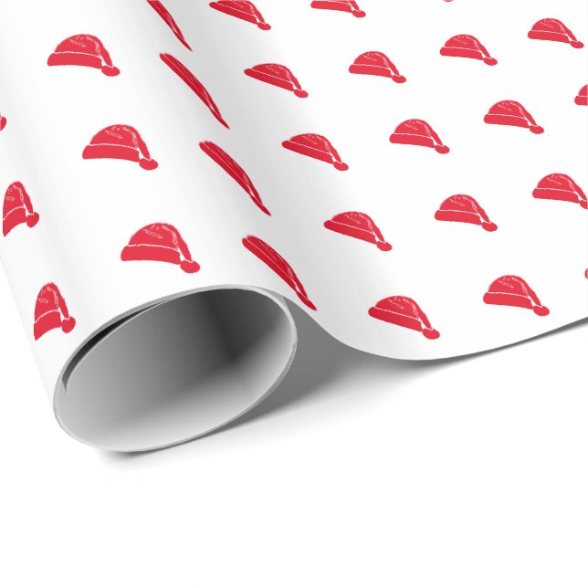 Christmas red white santa hat pattern cute gift wrapping paper (Roll Corner)