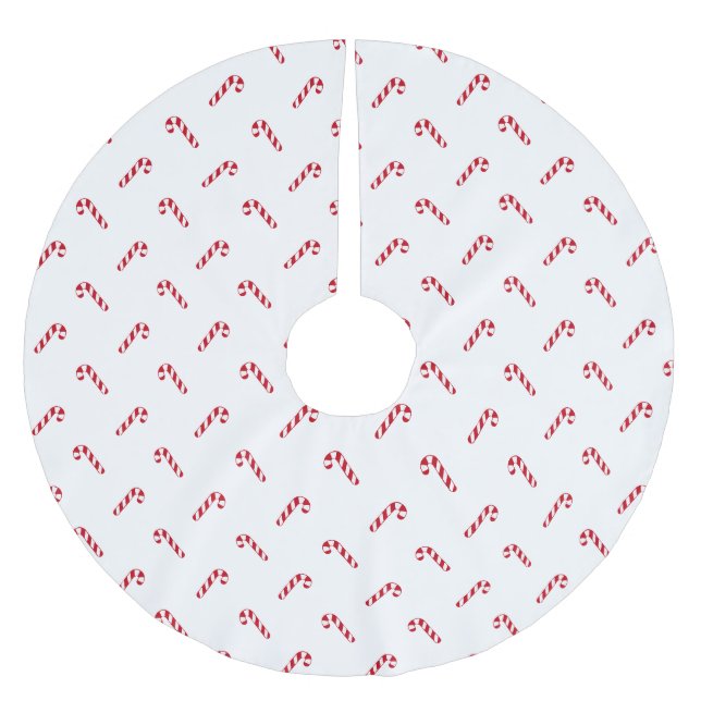 Christmas red white simple cute candy cane pattern brushed polyester tree skirt (Front)