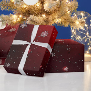 Christmas Red & White Snowflakes Digital Art Wrapping Paper