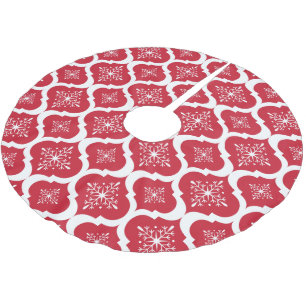 Christmas Red White Snowflakes Lattice Pattern Brushed Polyester Tree Skirt