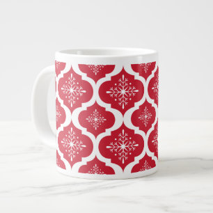 Christmas Red White Snowflakes Lattice Pattern Large Coffee Mug