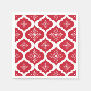 Christmas Red White Snowflakes Lattice Pattern Napkin