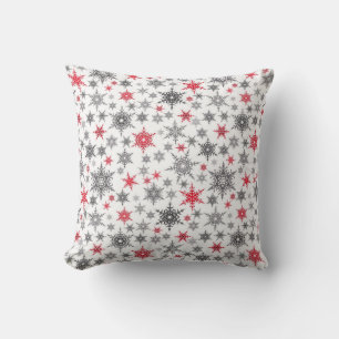Christmas, red, white, snowflakes, winter, new throw pillow