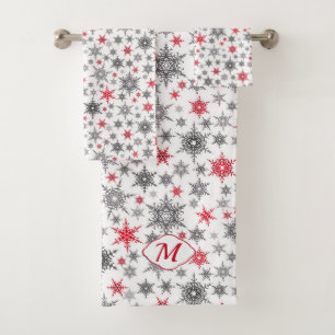 Christmas, red, white, snowflakes, winter, New yea Bath Towel Set
