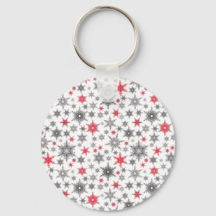 Christmas, red, white, snowflakes, winter, New yea Keychain