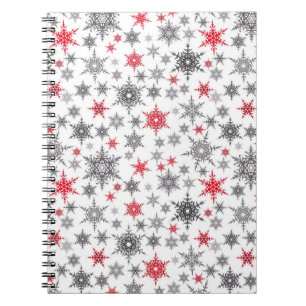 Christmas, red, white, snowflakes, winter, New yea Notebook