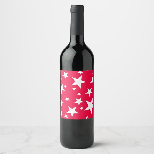 Christmas Red White Stars Elegant Template Wine Label (Front)
