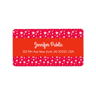 Christmas Red White Stars Handwriting Script Label