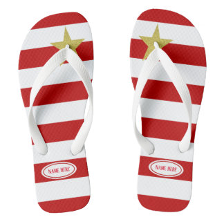 Christmas Red White Stripes Glitter Star Custom Flip Flops
