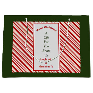 Christmas Red White Stripes Holidays Personalize Large Gift Bag
