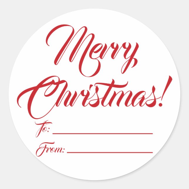 Christmas red white to from blank script elegant classic round sticker (Front)
