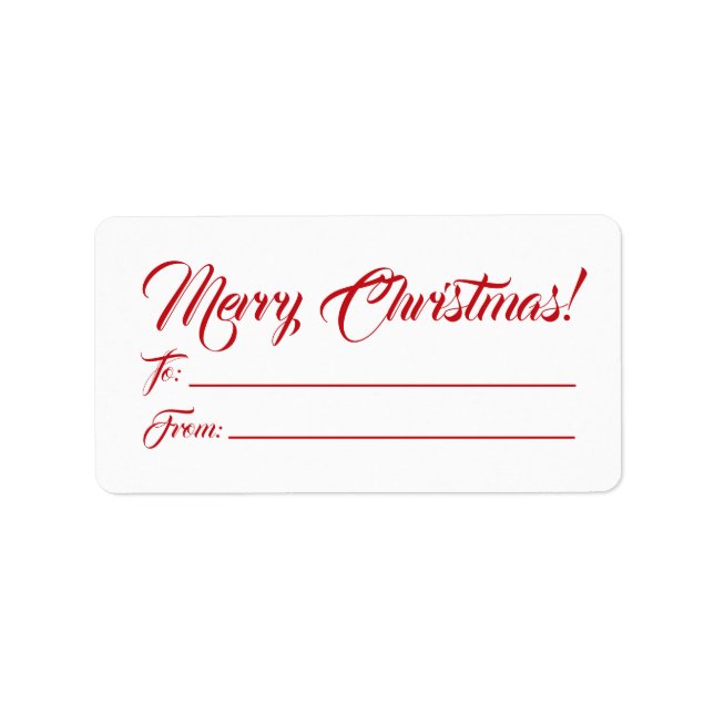 Christmas red white to from blank script elegant label (Front)