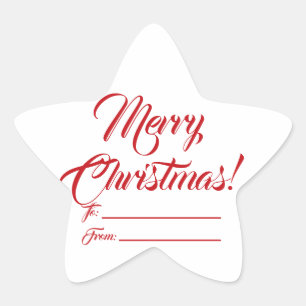 Christmas red white to from blank script elegant star sticker