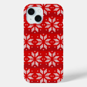Christmas Red White Winter Holiday Knit Snowflakes iPhone 15 Case