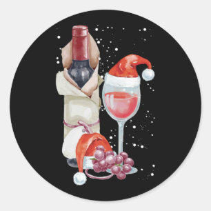 Christmas Red Wine Glass Santa Hat Classic Round Sticker