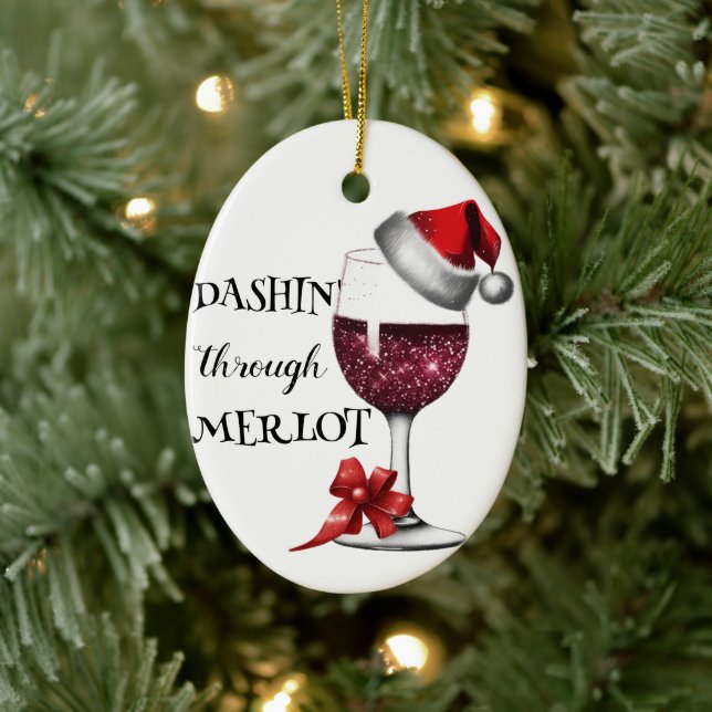 Christmas Red Wine Glass with Santa Hat Wine Lover Ceramic Ornament (Tree)