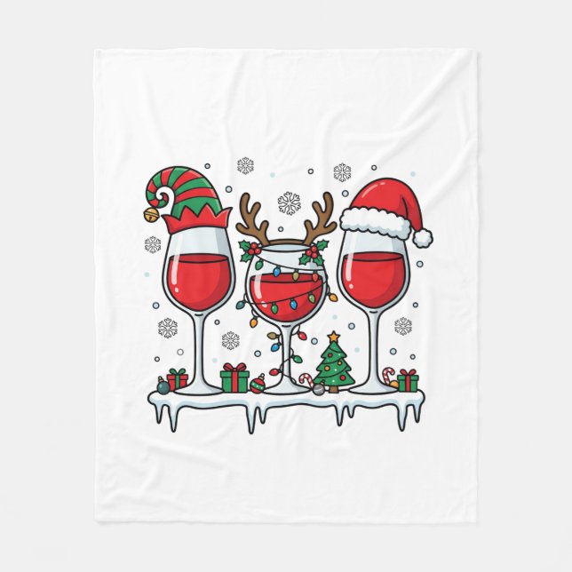 Christmas Red Wine Glasses Holiday Vector Fleece Blanket (Front)