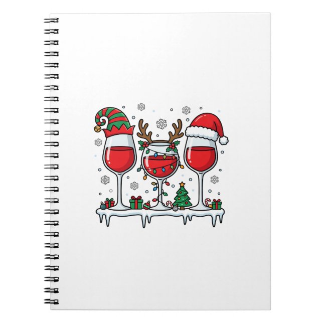 Christmas Red Wine Glasses Holiday Vector Notebook (Front)