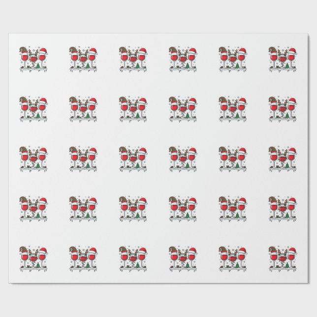 Christmas Red Wine Glasses Holiday Vector Wrapping Paper (Flat)