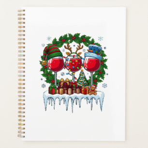 Christmas Red Wine Glasses Holly Wreath Snowman Ha Planner