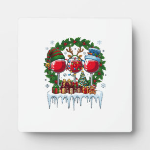 Christmas Red Wine Glasses Holly Wreath Snowman Ha Plaque