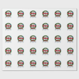 Christmas Red Wine Glasses Holly Wreath Snowman Ha Wrapping Paper