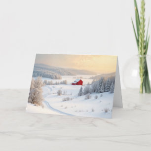Christmas Red Winter Barn Holiday Card