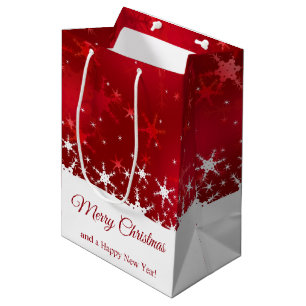 Christmas Red Winter Snowflakes Medium Gift Bag