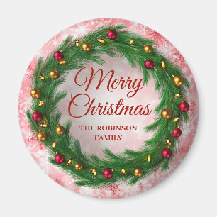 Christmas Red Winter Sparkle Festive Wreath Magnet