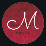 Christmas Red Winter Wedding Floral Monogram Classic Round Sticker<br><div class="desc">These wedding red Christmas winter round stickers features a floral monogram pattern. Elegant,  modern,  trendy,  classy,  stylish,  beautiful,  chic succulent metallic. White,  black lettering. Image copyright Marg Seregelyi Photography.</div>