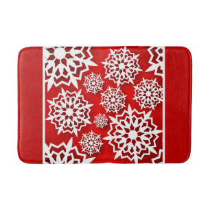 Christmas Red with White Snowflakes Bath Mat