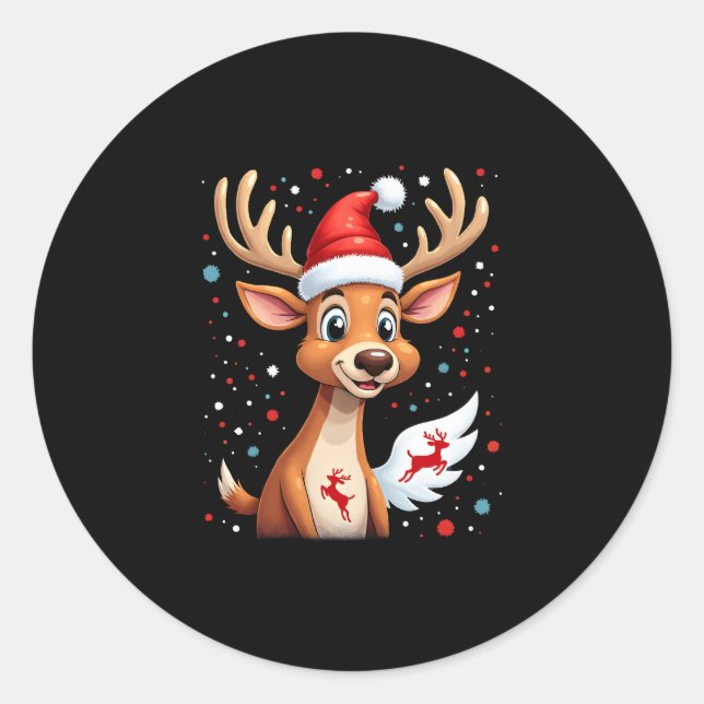 christmas Reindeer (1) Classic Round Sticker (Front)