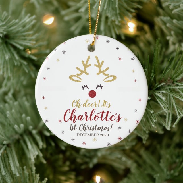 Christmas Reindeer 1st Christmas Ceramic Ornament (Tree)