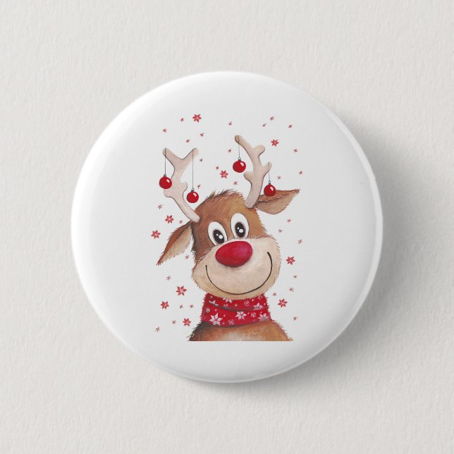 Christmas reindeer 2 inch round button (Front)