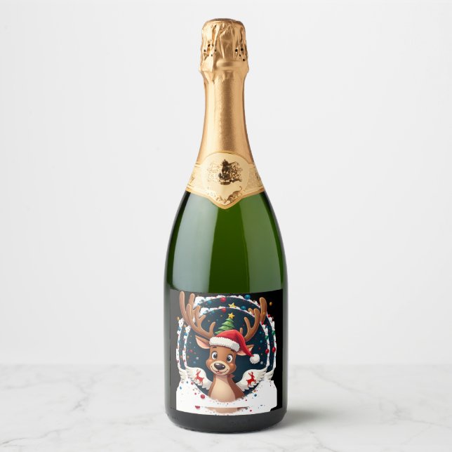 christmas Reindeer (2) Sparkling Wine Label (Front)