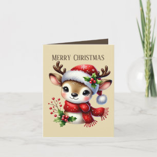 Christmas reindeer add message kids Happy Holiday Card