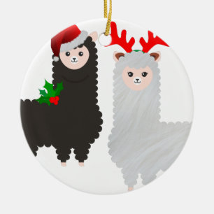 christmas reindeer alpacas ceramic ornament