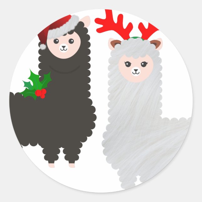 christmas reindeer alpacas classic round sticker (Front)