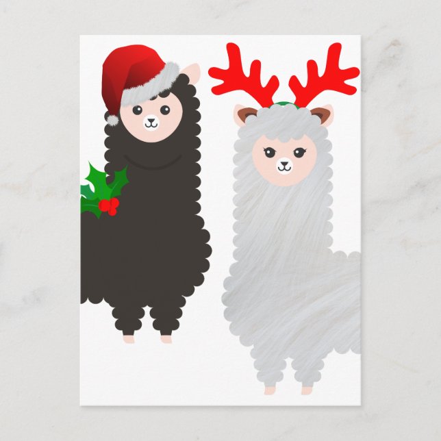 christmas reindeer alpacas holiday postcard (Front)