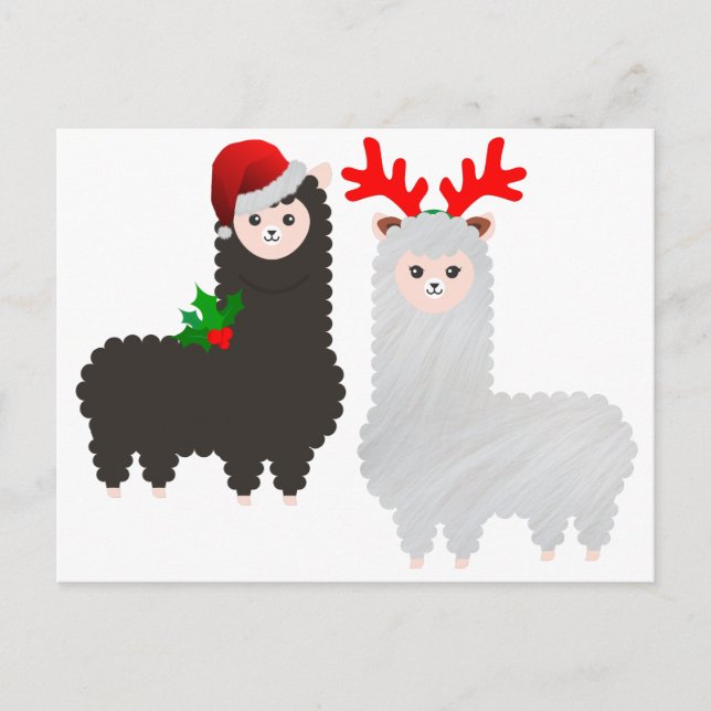 christmas reindeer alpacas holiday postcard (Front)