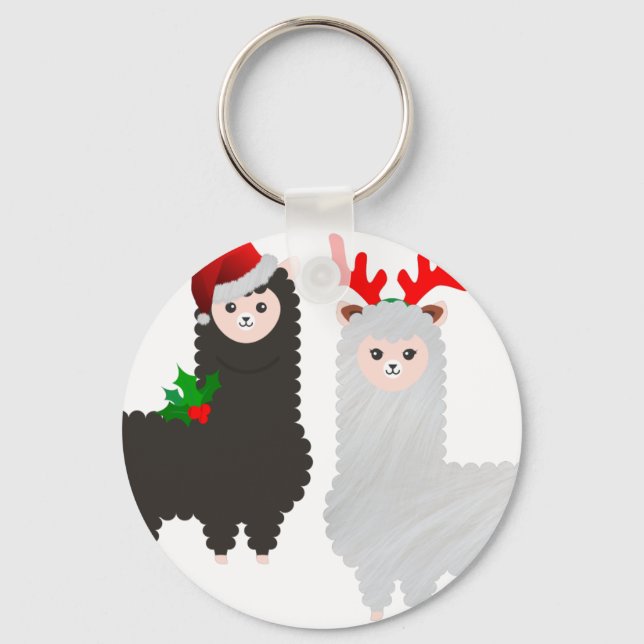christmas reindeer alpacas keychain (Front)