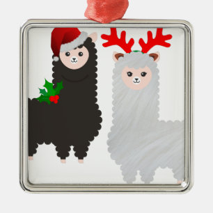 christmas reindeer alpacas metal ornament