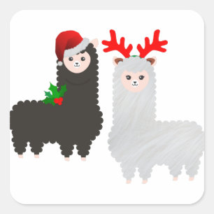 christmas reindeer alpacas square sticker