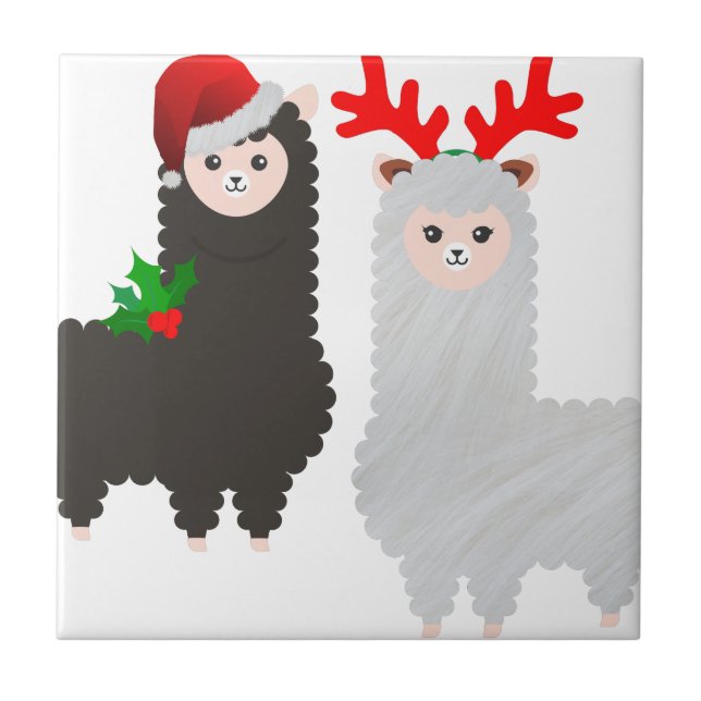 christmas reindeer alpacas tile (Front)