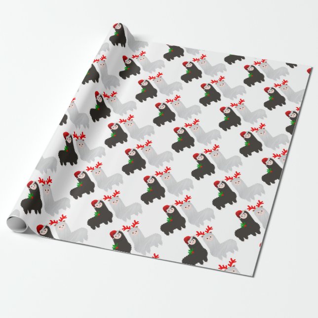 christmas reindeer alpacas wrapping paper (Unrolled)